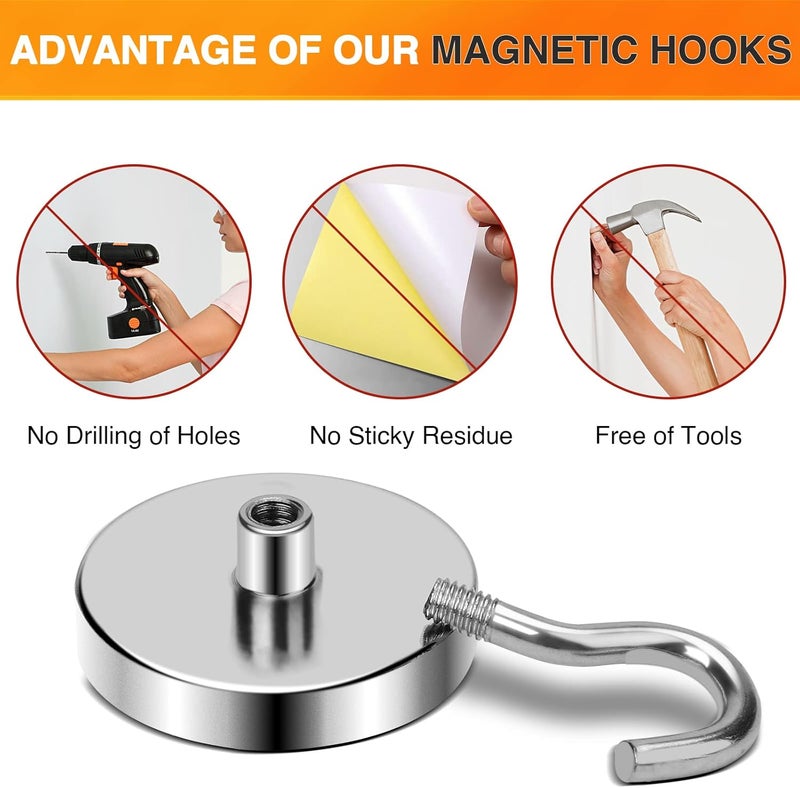 MIKEDE Strong Magnetic Hooks, 120Lbs Heavy Duty Magnetic Hooks for Cruise Cabin, Neodymium Earth Magnets with Hooks for Hanging, Super Metal Industrial Magnetic Hanger for Grill, Cruise, Storage - Image 5